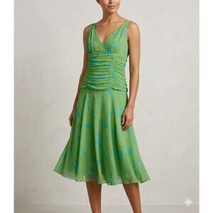 Jonathan Martin 100% Silk Midi Length Dress Green Sz 10 Y2K Whimsigoth Fairy